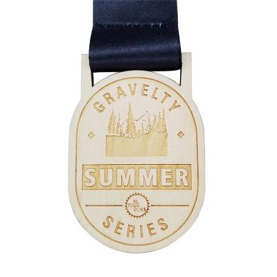 Sport Wooden Medal Wood Souvenir Race Medal with Ribbon