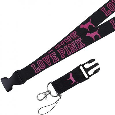 Love Pink Lanyard Custom Nylon Pink Neck Strap Keychain ID Holder lanyard