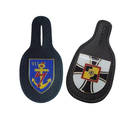 Custom Metal Enamel Print Pin Badge With Leather Badge Holder