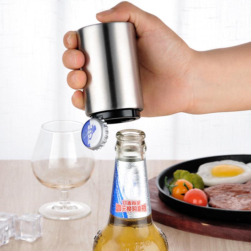 Magnetic Automatic Beer Bottle Cap Opener Stainless Steel Push Down Beer  Opener