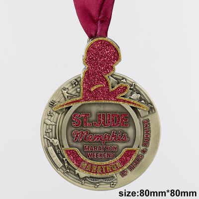 Custom Glitter Gold Marathon Sport Medals With Ribbon