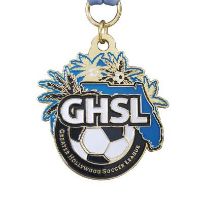 Custom Gold Soccer Team Medals With Ribbons